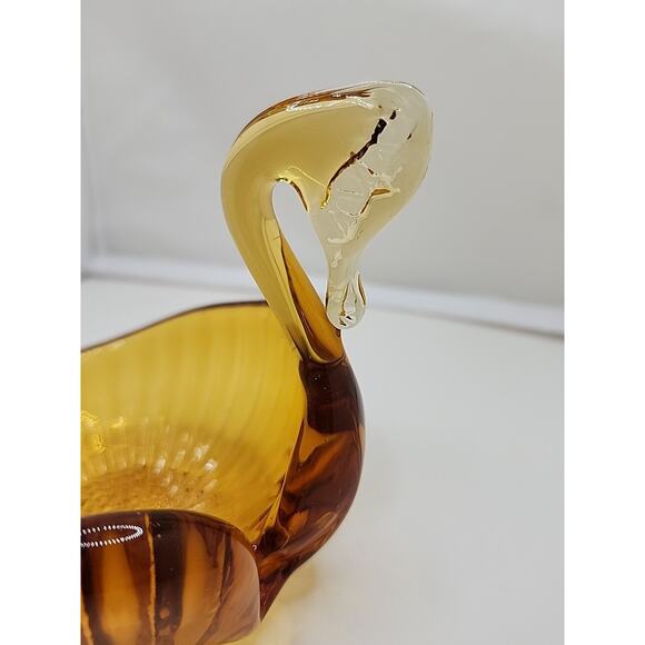 Vintage Amber Hand Blown Swan Art Glass Candy/Trinket Bowl 4" Retro Art Deco MCM - Picture 7 of 9